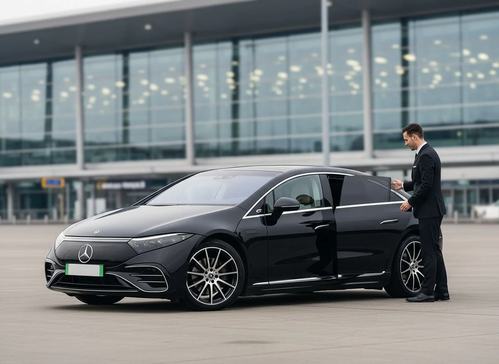 Airport transfers in an electric Mercedes EQE